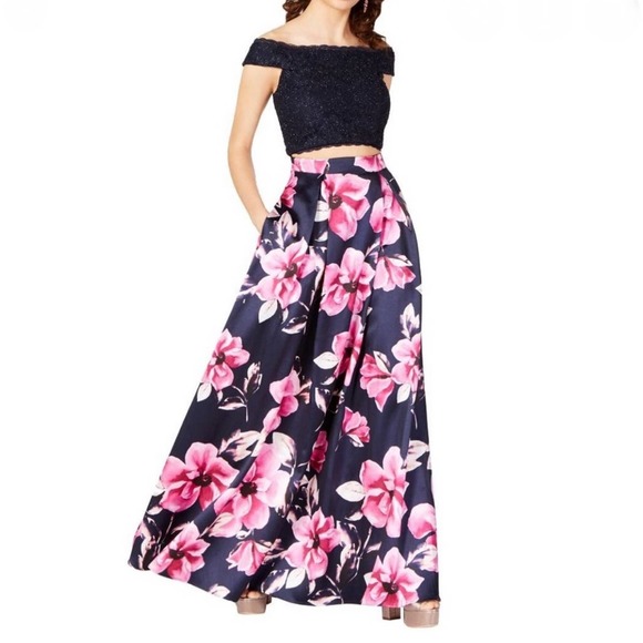 Speechless Women's Navy/Pink Floral/Lace Top/Skirt Two Piece Set sz Junior's 1 - Picture 2 of 7